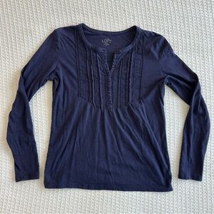 LOFT petites navy blue long sleeve top